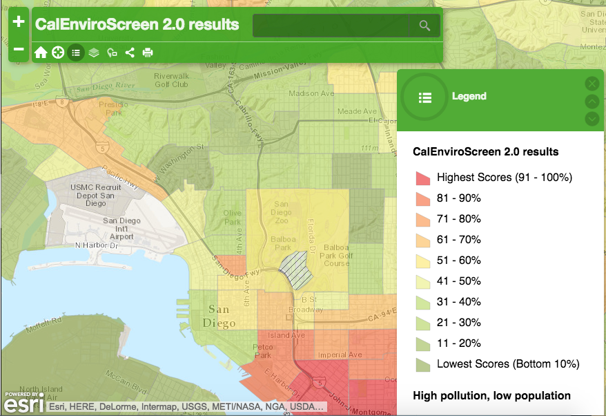 San Diego on CalEnviroScreen's air quality map