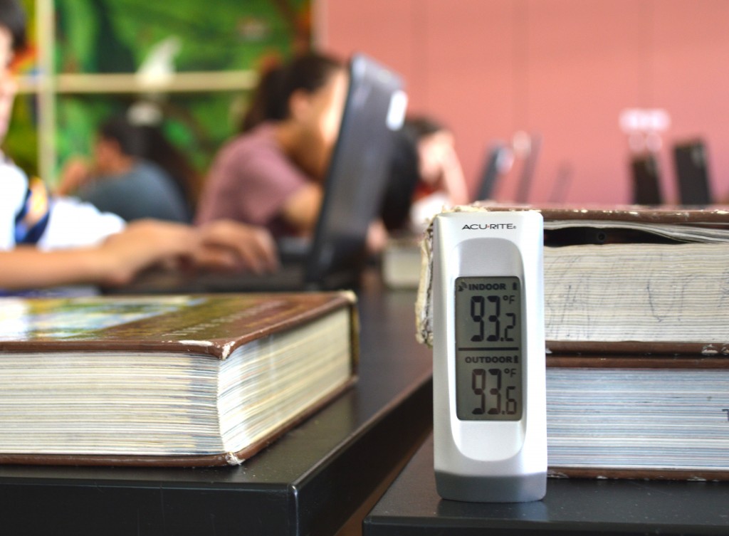 Temperatures in several classrooms at Challenger Middle School in Mira Mesa on Friday remained over 93 degrees during 7th period. Teachers agreed other recent afternoons had been hotter. Ingrid Lobet, inewsource