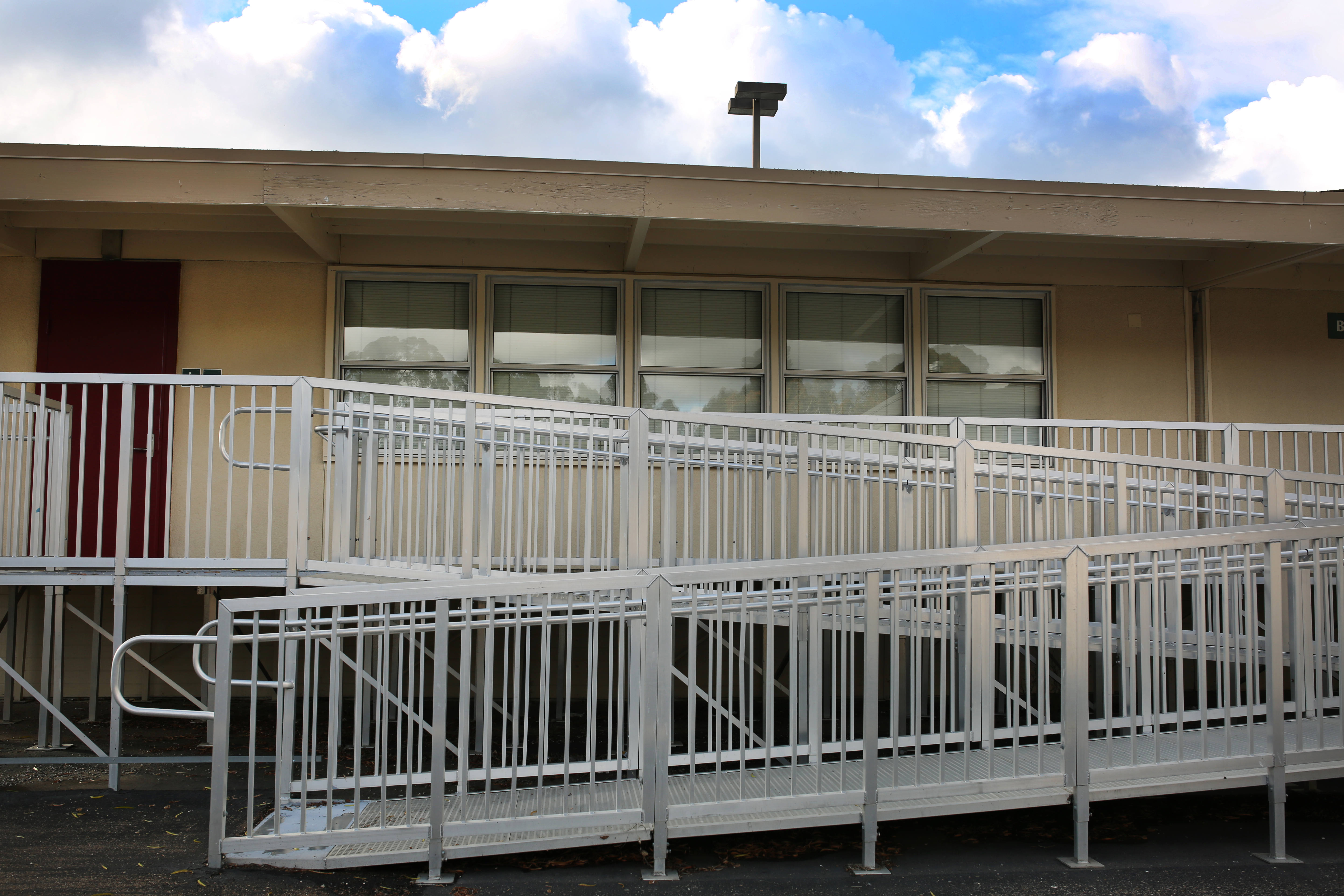 Students and teachers can only go in and out of the portables at Scripps Ranch High through aluminum walkways. Megan Wood, inewsource