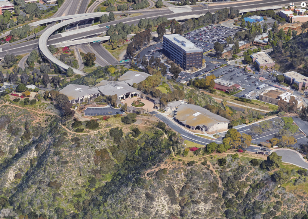 Undated aerial photo of the San Diego Hospice campus. Courtesy of Google Maps.