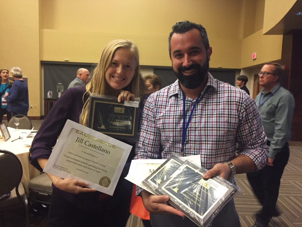 Brad Racino and Jill Castellano with awards